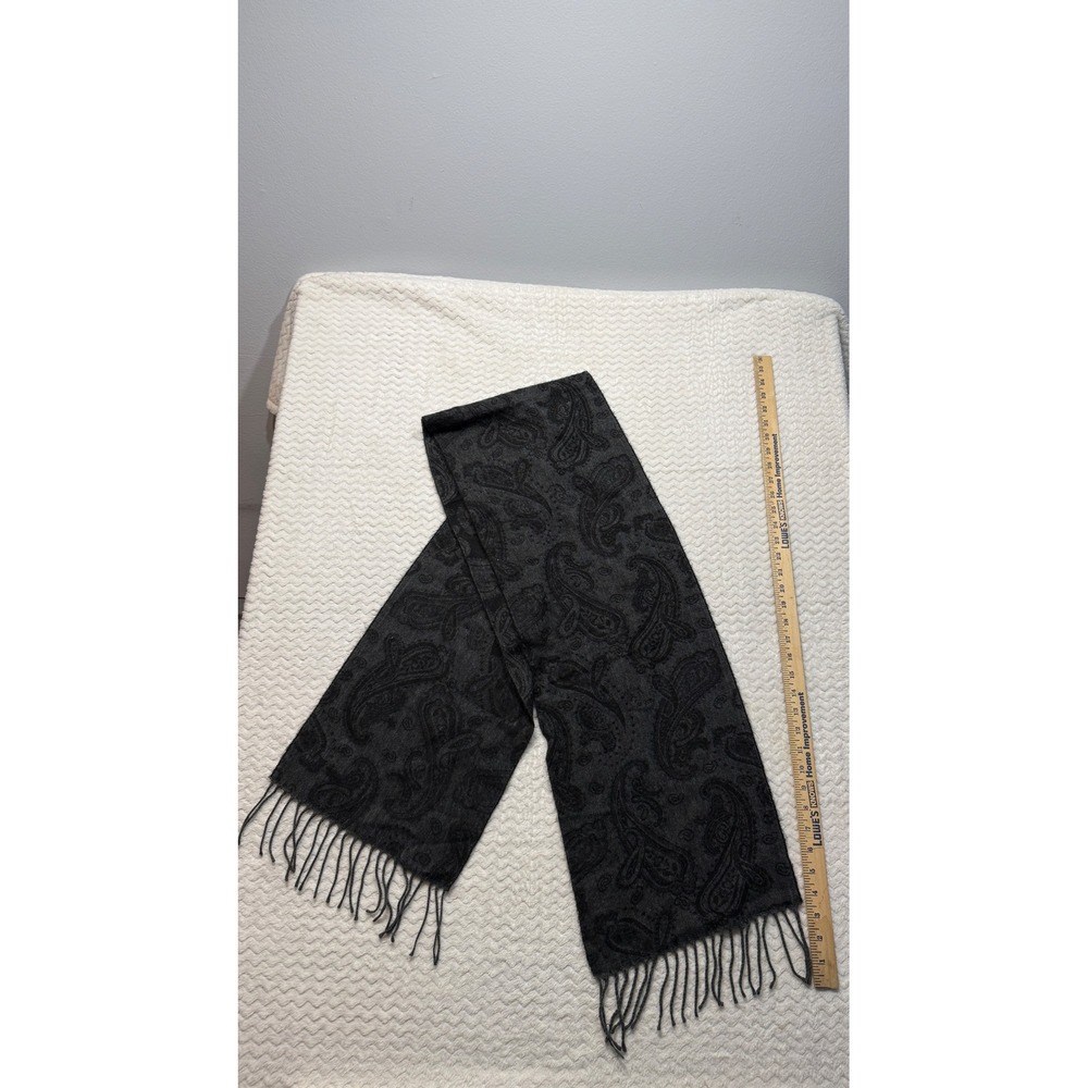 Cejon Made in Italy Charcoal Black Paisley Fringed Acrylic Scarf RN 98072